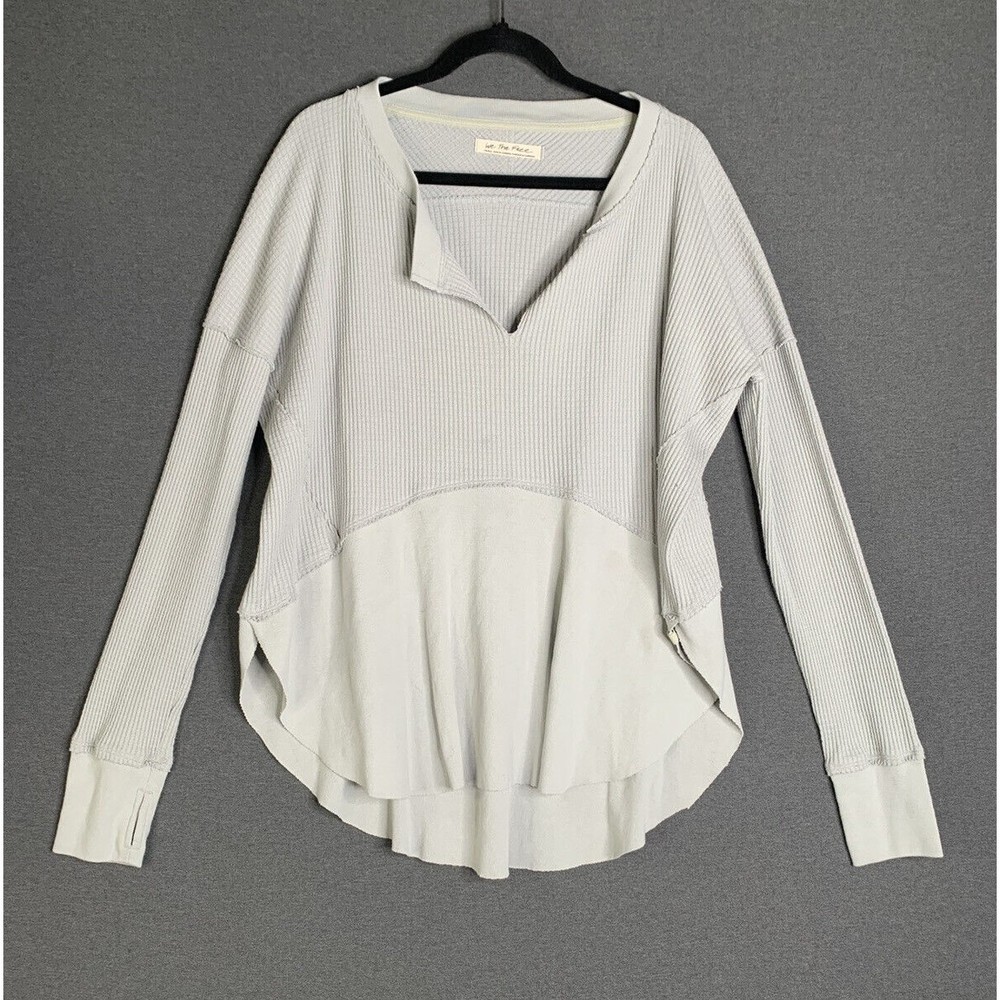 Free People Monterey Thermal Top Cotton Blend Thumb Hole Grey Women Small